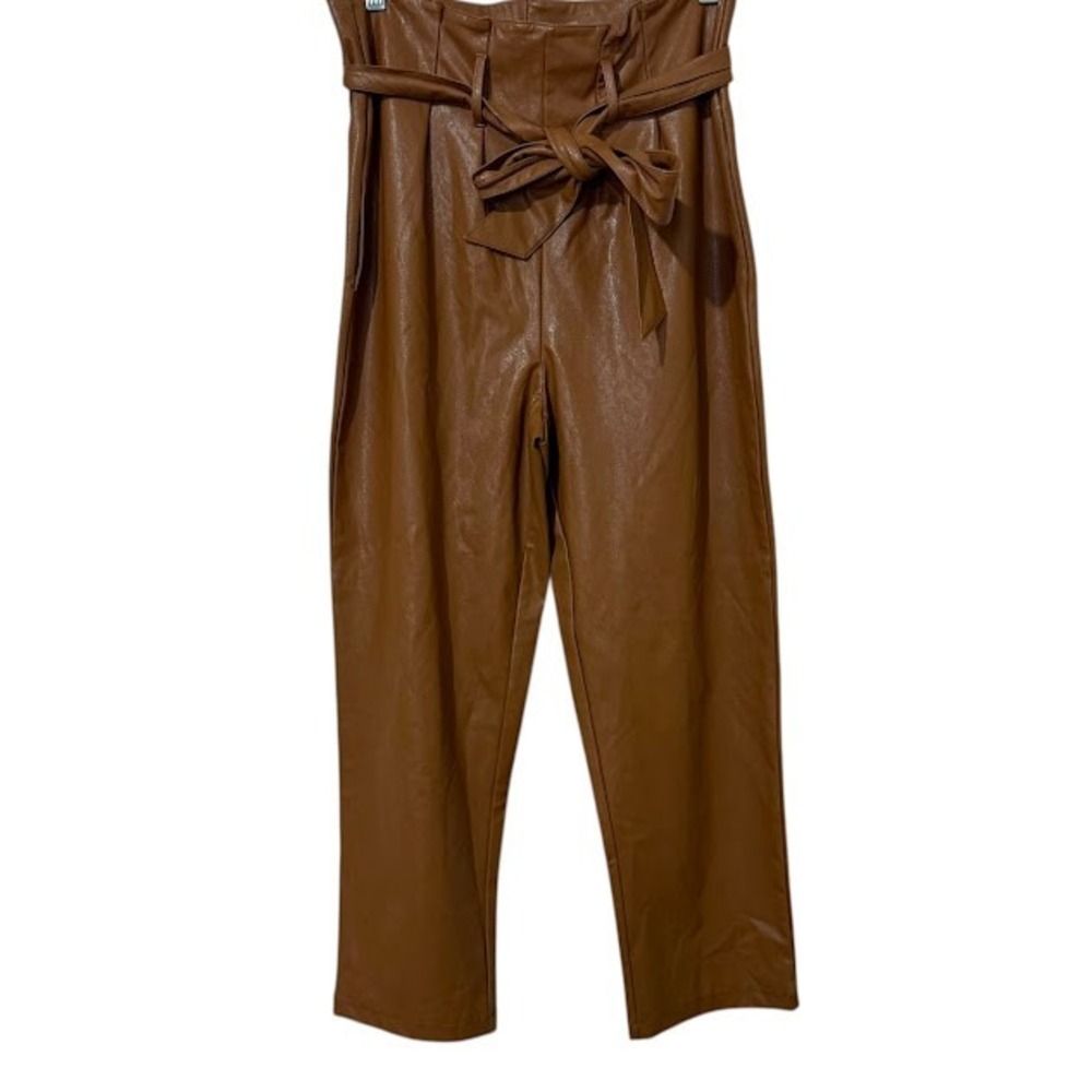 Commando Brown Faux Leather Paper Bag Waist Crop Pants Womens M